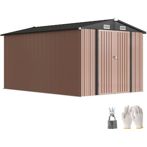 Cabane de jardin en métalo 364 x 238 cm en 4 Prese et Porte Doppie en Serratura, marron