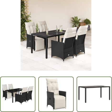 vidaXL Relaxsessel - 5-tlg. Garten-Essgruppe mit Kissen Schwarz Poly Rattan (1/5)