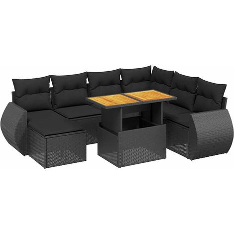 Maison Exclusive - Salon de jardin 8 pcs avec coussins noir résine tressée (1/4)