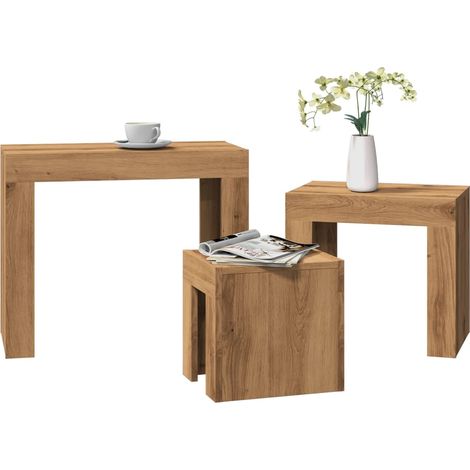 Mesas de centro apilables 3 uds madera ingeniería roble artisan vidaXL