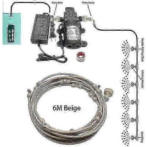 Système de brumisation avec pompe 5 L/min, kit de filtration et buses en laiton pour terrasses extérieures (6-18 m²) 6M Beige (1/4)