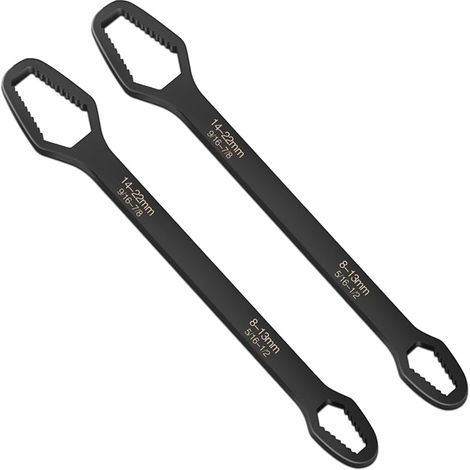 Lot de 2 clés universelles noires, clés Torx universelles de 8 à 22 mm, double extrémité, auto-serrante, réglable, outil tout-en-un