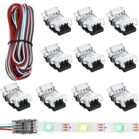 Connecteurs de Bande LED à 3 Broches Connecteurs de Bande Lumineuse LED 10 mm Borne de Connecteur de Bande LED pour WS2811 WS2812B SK6812 Bande LED sans Soudure,avecun cordon de 5 mètres de long(10 Pi