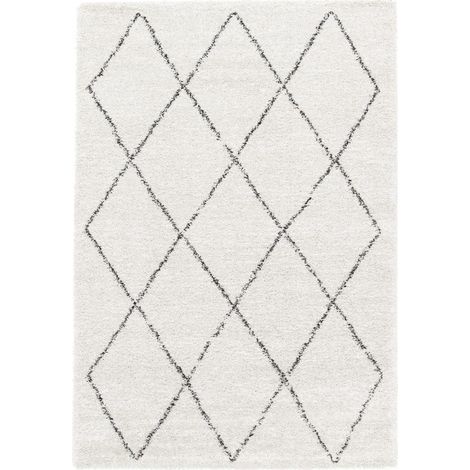 Tapis shaggy 200x290 crème et gris tissé rectangle motif abstrait AMORE 7 (1/4)