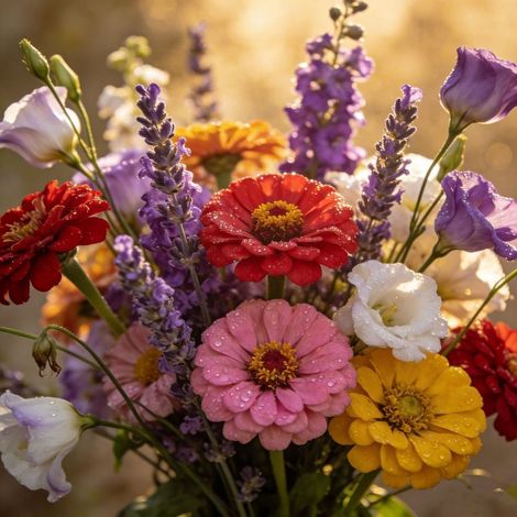 Kit de Graines – Lisianthus Double + Zinnia Mélangé + Lavande – 3000 Graines + Engrais – Jardin Balcon (1/5)