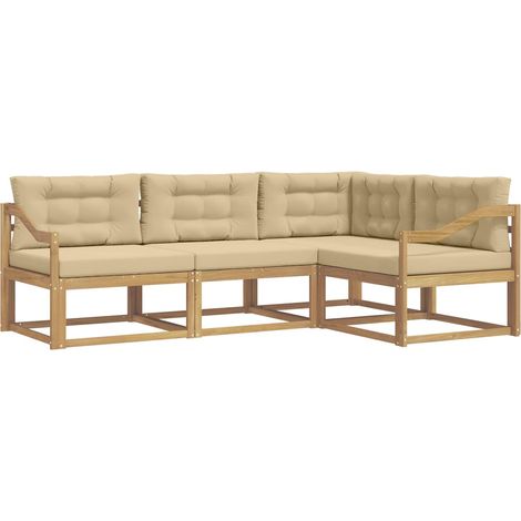 Conjunto de sofás de exterior con cojín 3 pcs y Beige Poliéster vidaXL