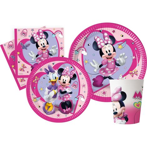 Kit Vaisselle de Fête Minnie Junior pour 8 personnes (44 pcs: 8 assiettes Ø23cm, 8 assiettes Ø20cm, 8 gobelets 200ml, 20 serviettes 33x33cm) (1/5)