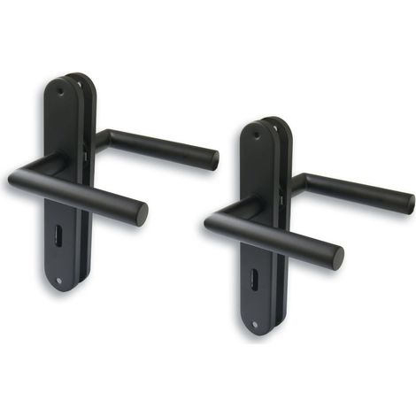 Kit de rénovation de porte, plaque longue, en acier inoxydable, noir, pour 2 portes de chambre avec trou de serrure, poignée de porte (1/5)
