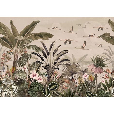 Papier peint panoramique - Fleurs Oiseaux - 130 cm x 92 cm (1/2)