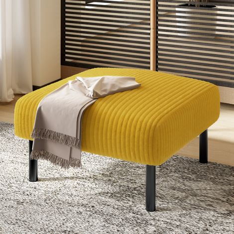 Pouf 56x51x39 cm giallo, seduta d'appoggio, tessuto a coste e struttura in metallo MEUBLIV (1/5)