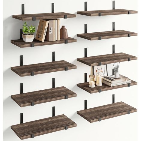 Set 10 Mensole in Legno Rovere da Parete Scaffalatura Muro Salvaspazio 40.5x15cm (1/5)