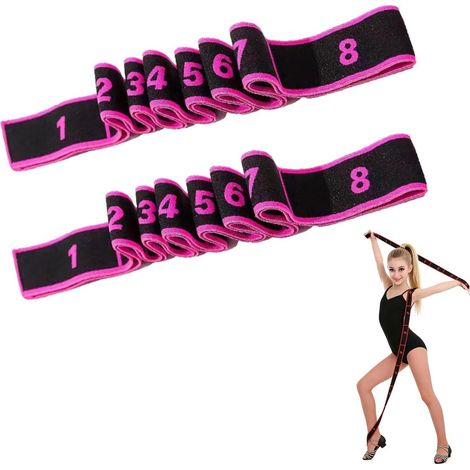 Bande élastique de yoga en polyester-coton de qualité supérieure (2 pièces) avec 8 boucles, 90 cm, idéale pour le yoga, la gymnastique, le Pilates, la danse et la gymnastique. (1/5)