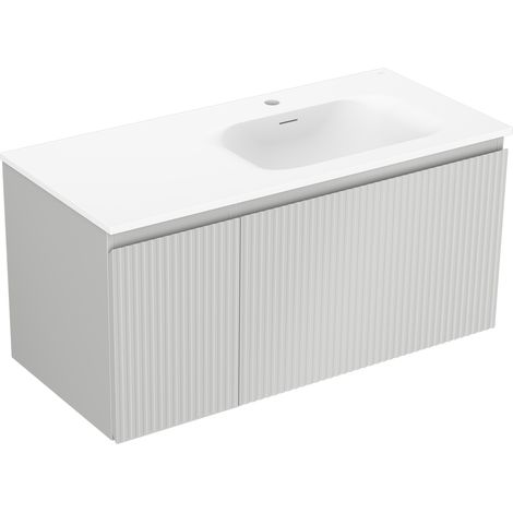 Mexen Rivel Badezimmerschrank 100 cm mit Waschtisch Vela rechts, 1S, 1D, geriffelt, grau matt/weiß matt - 91A23-10047-3-BBFF62- (1/5)