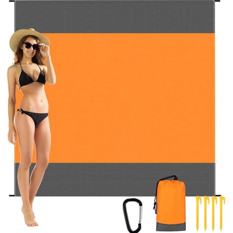 Manta de playa, esterilla de picnic portátil, adecuada para la playa, acampada, senderismo, picnic, color naranja (200140 cm). (1/5)