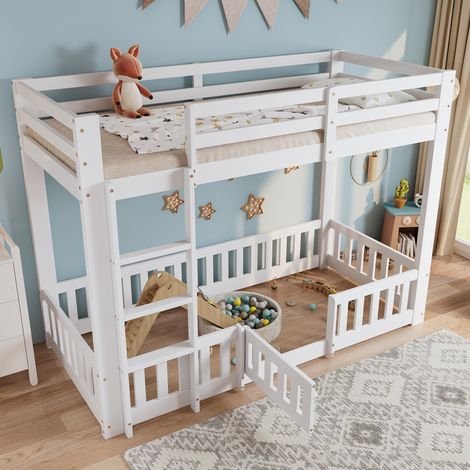 Bett Etagenbett platzsparend 90x200 Holz Weiß OKMYHOME (1/5)