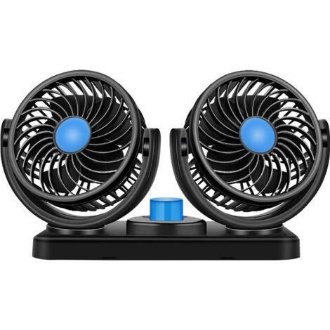 Ventilateur voiture 12V double tête, rotation 360° refroidissement auto allume-cigare (1/5)