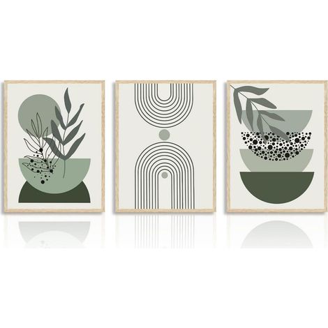 Lot de 3 affiches abstraites style bohème, art mural géométrique vert sauge 30x40 cm, sans cadre (1/5)
