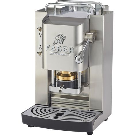 FABER COFFEE MACHINES  Deluxe 3.0  Cafetera ESE de 44 mm con válvula magnética, soporte para cápsulas extraíble, bidón de cristal de 1 l y prensa para cápsulas de latón (acero inoxidable, cromo)