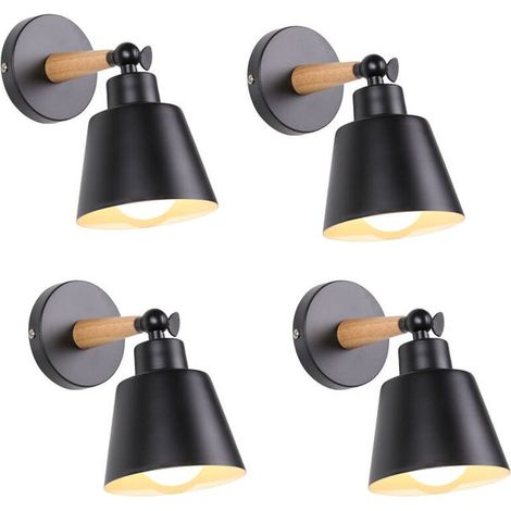 Lot de 4 Appliques Murales Modernes pour Intérieur, Cage Métal Noir, Lampe Murale Design avec Douille E27, Plafonnier Décoratif Style Macaron (1/4)