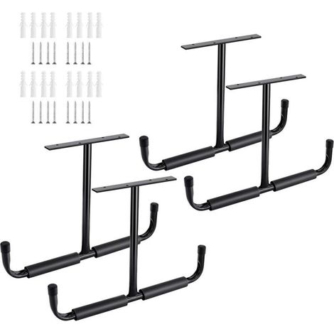 Crochets de rangement de plafond de garage en métal, crochets muraux, crochets utilitaires robustes pour échelle, vélo, bois, outils et articles encombrants (pack de 4, noir) (1/5)