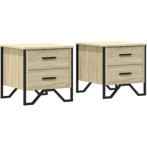 Juego de 2 mesitas de noche con dos cajones 40 x 41 x 40 cm madera contrachapada color roble y metal DEC035280