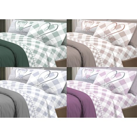 Completo Lenzuola Letto Pensieri Delicati 100% Cotone Dis.Lovely Check, misuraPiazza E MezzacoloreBeige (1/5)