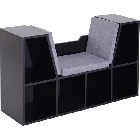 HOMCOM Bibliothèque banc 2 en 1 avec coussins de siège, étagère cube 6 compartiments ouverts et 2 niveaux, meuble de rangement pour salon, chambre à coucher, bureau, 102 x 30 x 61 cm, noir