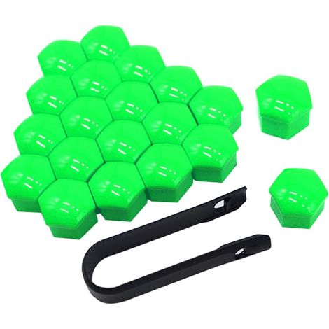 20 Pièces 17 mm Voiture Roue Cache-Écrous, Bouchon à Vis de Moyeu de Voiture Universel, Cache-Écrou de Pneu Hexagonal avec Outil de Retrait (Vert) (1/5)