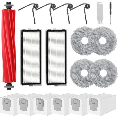 Accesorios de repuesto QV35 para la aspiradora robot Roborock QV 35A/QV 35S/QR 598/QR 798: 1 cepillo principal, 4 cepillos laterales, 2 filtros HEPA, 4 almohadillas de fregona, 6 bolsas para el polvo (1/5)