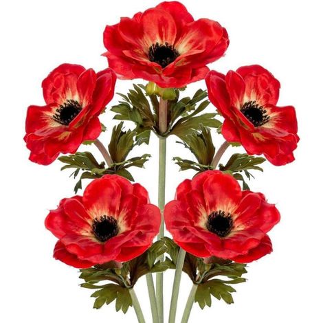 5er Set Künstliche Anemonen Kunstblumen Rot 53 cm Wie Echt für Deko (1/5)