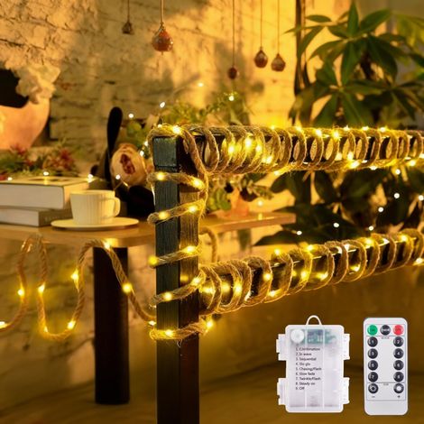 Guirlande lumineuse - 7 m - 150 LED - 8 modes avec télécommande - Guirlande lumineuse d'extérieur résistante aux intempéries - Blanc chaud - Corde naturelle pour décoration de mariage et fête (1/5)