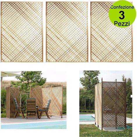 Multipack 3 pz tralicci fissi con cornice privacy colore marrone 0,90 x h 1,80 metri in legno (1/3)