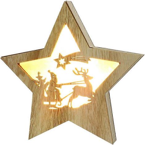 1 pendentif étoile de Noël en bois avec LED, décoration à suspendre au sapin de Noël (YLSD02-3)-19X19CM (1/3)
