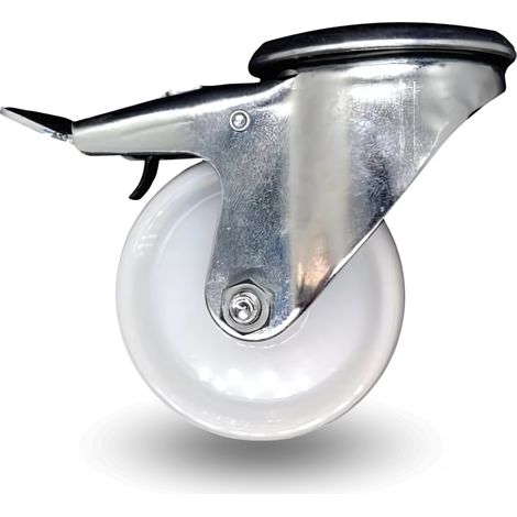 Rueda giratoria con freno de 100 mm y 150 kg, bppp 1005, polipropileno blanco. (1/5)