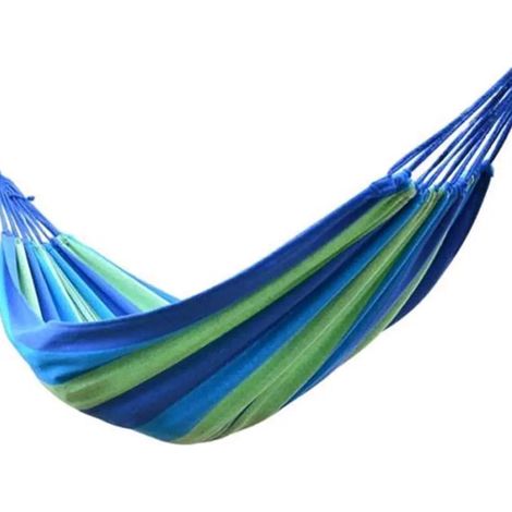 Hamac rayé 2 personnes en toile épaisse, lit-balançoire pour plein air, camping et chasse, 250x80cm (1/5)