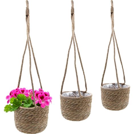 Set de 3 paniers en jonc de mer - à suspendre - panier de rangement décoratif en 23 / 20 / 17 cm