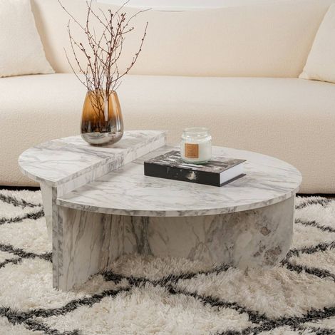 Dmora - Wohnzimmertisch Feglino, Niedriger Wohnzimmertisch, Kaffeeregal, Couchtisch für Sofa, 90x60 h35 cm, Marmor (1/5)