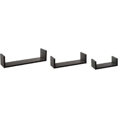 Five Simply Smart – Lot de 3 étagères murales 42cm noir – MDF – Fixation murale – Dimensions : 22/32/42 x 10 x H. 7/8,5/10 cm (1/2)