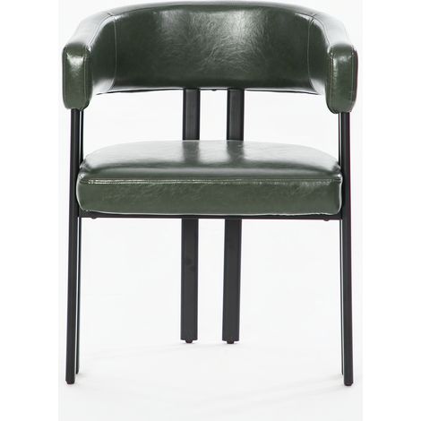 Chaise de salle à manger en cuir régénéré vert, style tonneau avec accoudoirs et dossier courbé, chaise cuisine et salon, structure métal – CHICFURN (1/5)