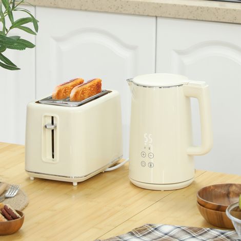Stylish Stainless Steel Kettle and Toaster Set with 3000W Quick Boil,1.7L Capacity,7 Browning Levels,and Safety Features