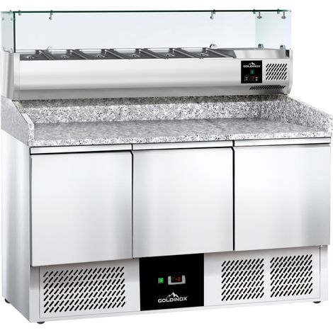 Meuble à pizza réfrigéré 3 portes compact avec vitrine à ingrédients (6x GN1/4) PREMIUM - GOLDINOX (1/4)
