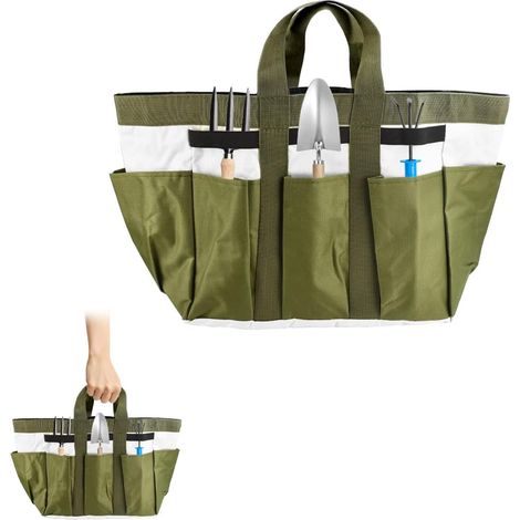 Sac à Outils Jardin Tissu Oxford, Pochette 8 Compartiments, Sacoche Porte-Outils, Vert, Jardinage et Rangement (1/5)