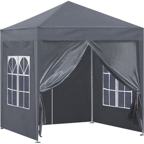 Tonnelle de jardin 3 x 3 m imperméable avec 4 panneaux latéraux et sac de transport, tonnelle pour mariage,Gris (1/5)