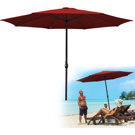 Parasol Inclinable de hawaïen 3,5M--Protection Solaire UPF 30+ pour Plage de sable/Jardin/Terrasse/Plage, Rouge (1/5)