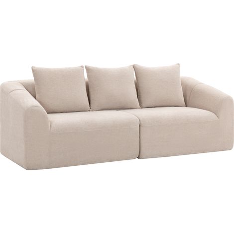 3-Sitzer Sofa, Chenille Cloud Couch ohne Rahmen, dicke Federkernpolsterung, extra breite Sitzfläche, 3 Kissen, Beige (1/5)