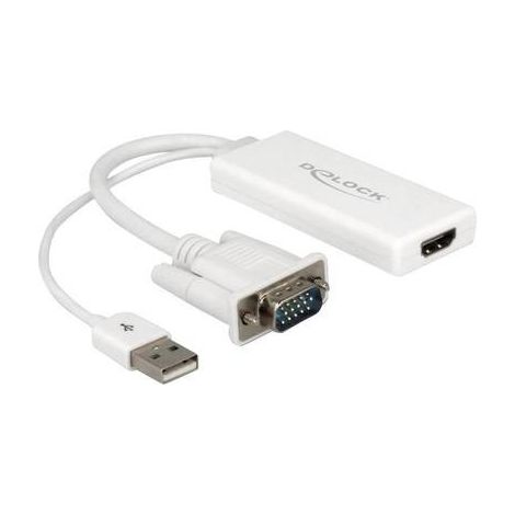 Delock 62460 VGA / USB / HDMI Adattatore [1x Spina VGA, Spina A USB 2.0 - 1x Presa HDMI] Bianco 25.00 cm (1/3)