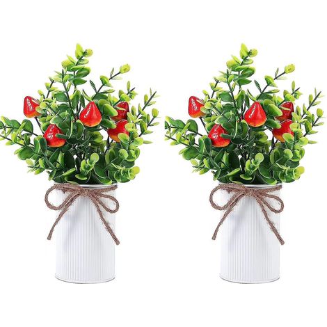 Plantas artificiales en maceta, fruta artificial, 2 piezas, fresas bonsái decorativas, idea de regalo, fácil de cuidar, hierro antideslizante