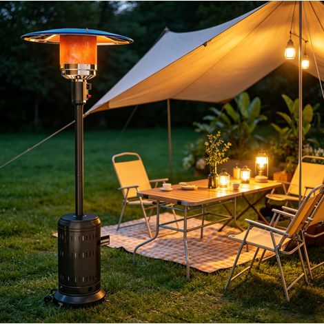 Riscaldatore da esterno per terrazza a gas propano 11 kW, mobile con ruote, nero DESVIAE (1/5)