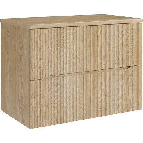 Meuble sous vasque suspendu strié avec planche - Naturel clair - 80 cm - ORISO