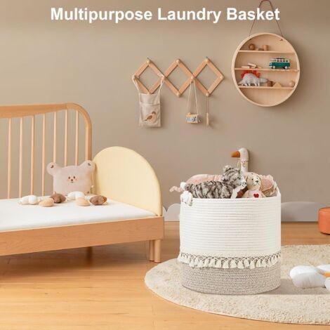 NALOOKAMIC  Panier à linge en coton tissé, 38 L, panier à linge avec poignée, panier de rangement pour jouets, panier à linge pour salle de bain (35 x 40 cm) (marron)
